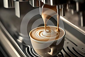 coffee machine preparing fresh coffee and pouring into cups, bar or pub. Illustration, Generative AI