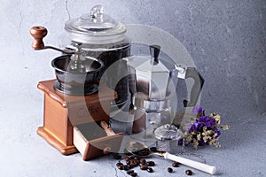 Coffee machine set, coffee kettle, coffee grinder