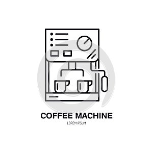 Coffee machine vector line icon. Barista equipment linear logo. Outline symbol for cafe, bar, shop