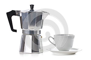 Coffee maker with ceramic cup photo