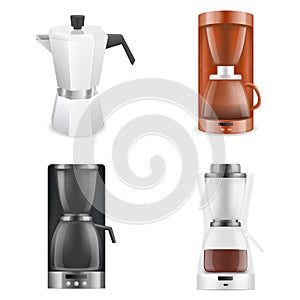 Coffee maker icons set, realistic style