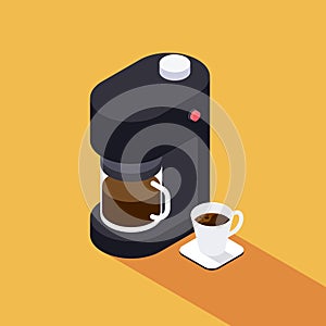 Coffee maker machine with coffee cup isometric view flat design