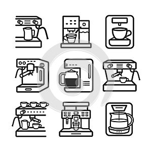 Coffee maker machine line icon infographic. Vector sign for web graphic.