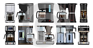Coffee maker realistic set icon. Isolated realistic set icon machine for cafe. Vector illustration coffee maker on white