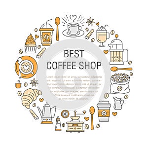 Coffee making poster template. Brewing vector line icon