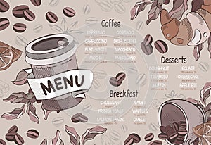 coffee menu beige vector illustration coffee and croissant takeaway coffee