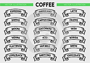 Coffee menu icon set