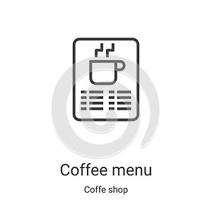 coffee menu icon vector from coffe shop collection. Thin line coffee menu outline icon vector illustration. Linear symbol for use