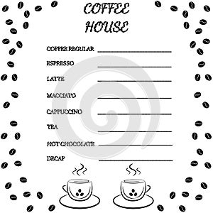 Coffee menu, line 1