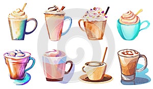 Coffee Milkshake Watercolor Illustration Set