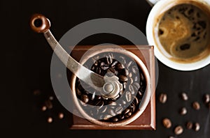 Coffee mill with coffee beans