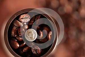 Coffee Mill and Coffee Beans, close-up photo