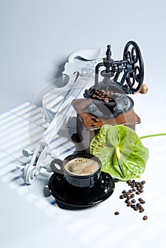 Coffee Mill, Cup And Coffee beans