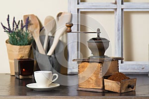 Coffee mill with freshly ground coffee