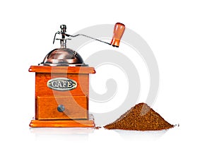 Coffee Mill With Pile of Coffe on white