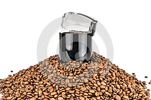 Coffee mill and pile of coffee beans - Isolated