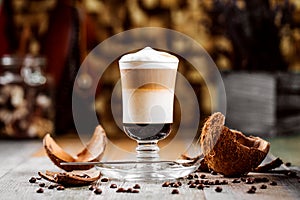 Coffee mocaccino decorated with coconut shell