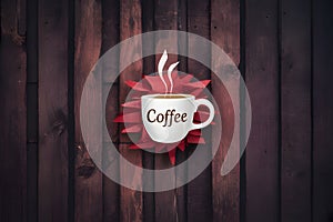 Coffee moment paper cup against wooden wall backdrop