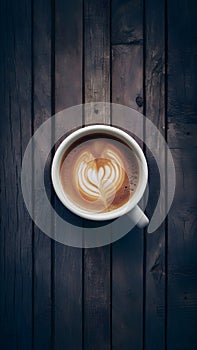 Coffee moment paper cup against wooden wall backdrop