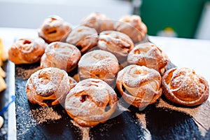 Coffee muffins on the buffet table at the event. Fresh cakes.