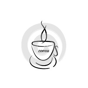 Coffee mug. The aroma of coffee. Meeting for a cup of tea. logo. Layout for brochure, business card. coffee shop decoration. eps