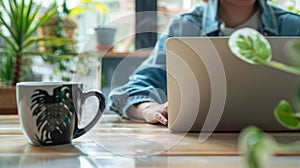 The coffee mug on desk.AI generated image