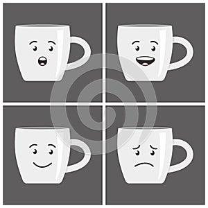 Coffee Mug Emotions - A Set of Four Expressive Faces