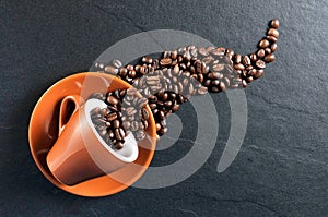 Coffee mug espresso spilled beans