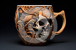 Coffee Mug with Human Skeleton Face, Creative and Whimsical Concept, Halloween Vibes, Quirky Mug Design