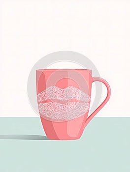 coffee mug and lips illustration perfect for romantic design