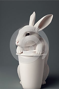coffee mug mockup with rabbit. White coffee cup.
