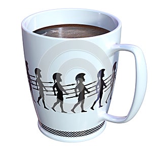 Coffee mug with spearmen border isolated on white