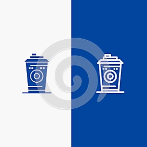 Coffee, Mug, Starbucks, Black Coffee Line and Glyph Solid icon Blue banner Line and Glyph Solid icon Blue banner