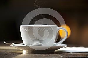 Coffee Mug with Steam and Saucer