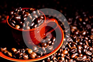 Coffee Mug Surrounded By Coffee Beans