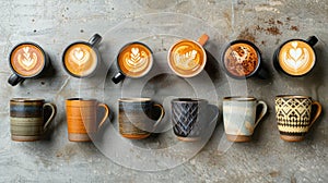 The coffee mugs and lattes.AI generated image photo