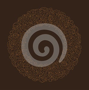 Coffee pack design background. Circle frame. Beans and leaves. Coffea plant. Editable outline stroke. Vector line.