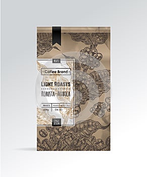 Coffee pack design with hand drawn sketch