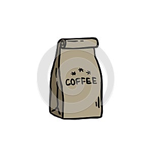 Coffee package doodle icon, vector illustration