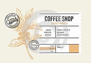 Coffee package with text and coffee branch