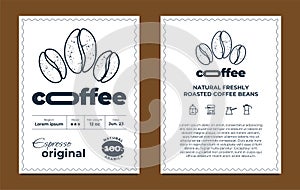 Coffee packaging label design template set. Espresso original graphic modern tag or sticker for brand, logo, packing