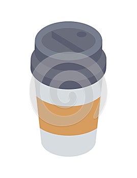 Coffee paper cup with cupholder isometric 3d icon vector illustration morning beverage takeaway