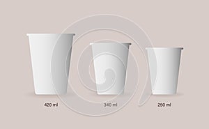 Coffee paper cup sizes for your design isolated on background. Vector illustration
