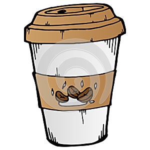 Coffee in a paper cup. Vector illustration of a coffee cup with fast food