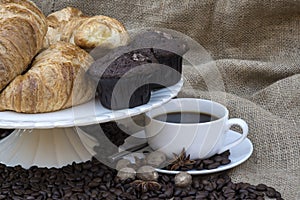 Coffee and pastries continental breakfast buffet table setting