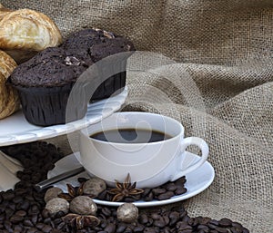 Coffee and pastries continental breakfast buffet table setting