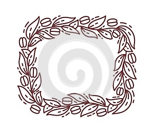 Coffee pattern rectangular frame. Floral ornament. Coffea design element. Editable outline stroke. Vector line.