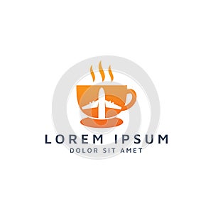 Coffee and plane negative space logo design