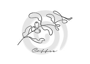 Coffee plant single line on white background. Outline minimal drawing.