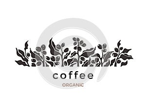 Coffee plant. Vector border Nature bio silhouette